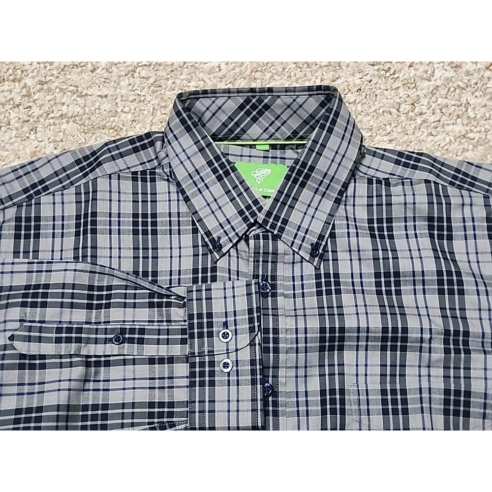 Forsyth Of Canada Shirt Mens Large Blue Gray Navy Plaid Non Iron  Button